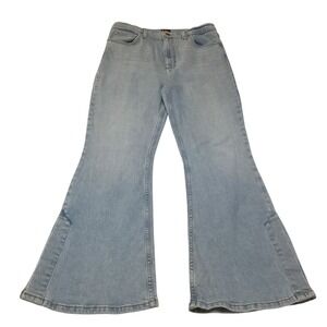 Lee High Waisted Flare Leg Light Wash Denim Jeans Side Slit Hem Womens 32x28